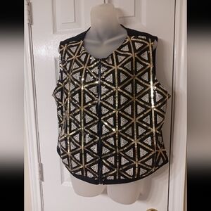 Ashley Stewart Sequin zip-front bomber jacket in Black & Gold. NWT!!!